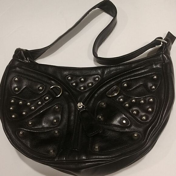 👌 Vintage Black vinyl Purse with silver studs. - Picture 1 of 5